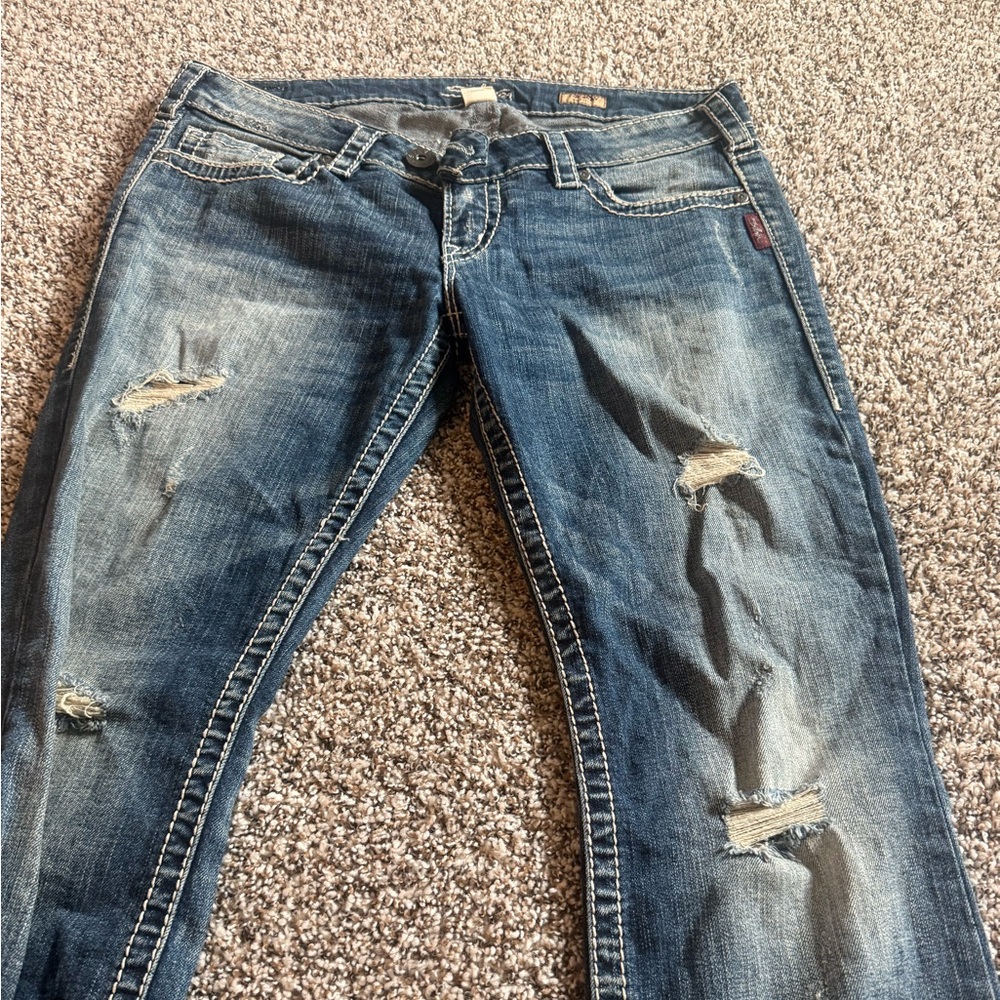 Silver Jeans Blue Boot Cut Distressed Denim